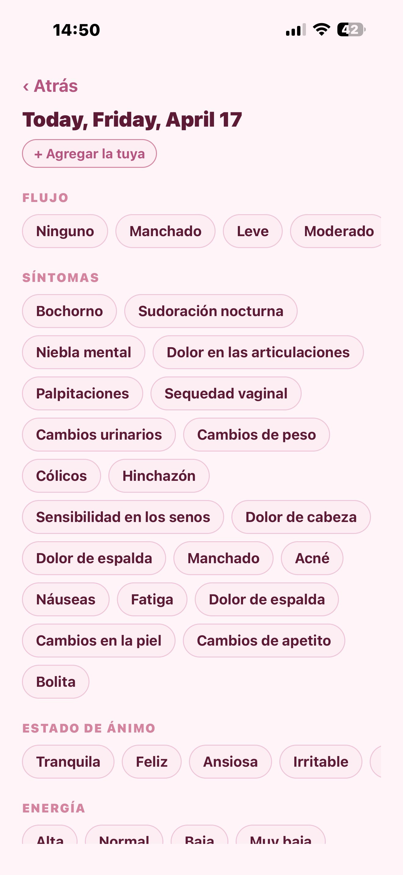 Registro diario de síntomas