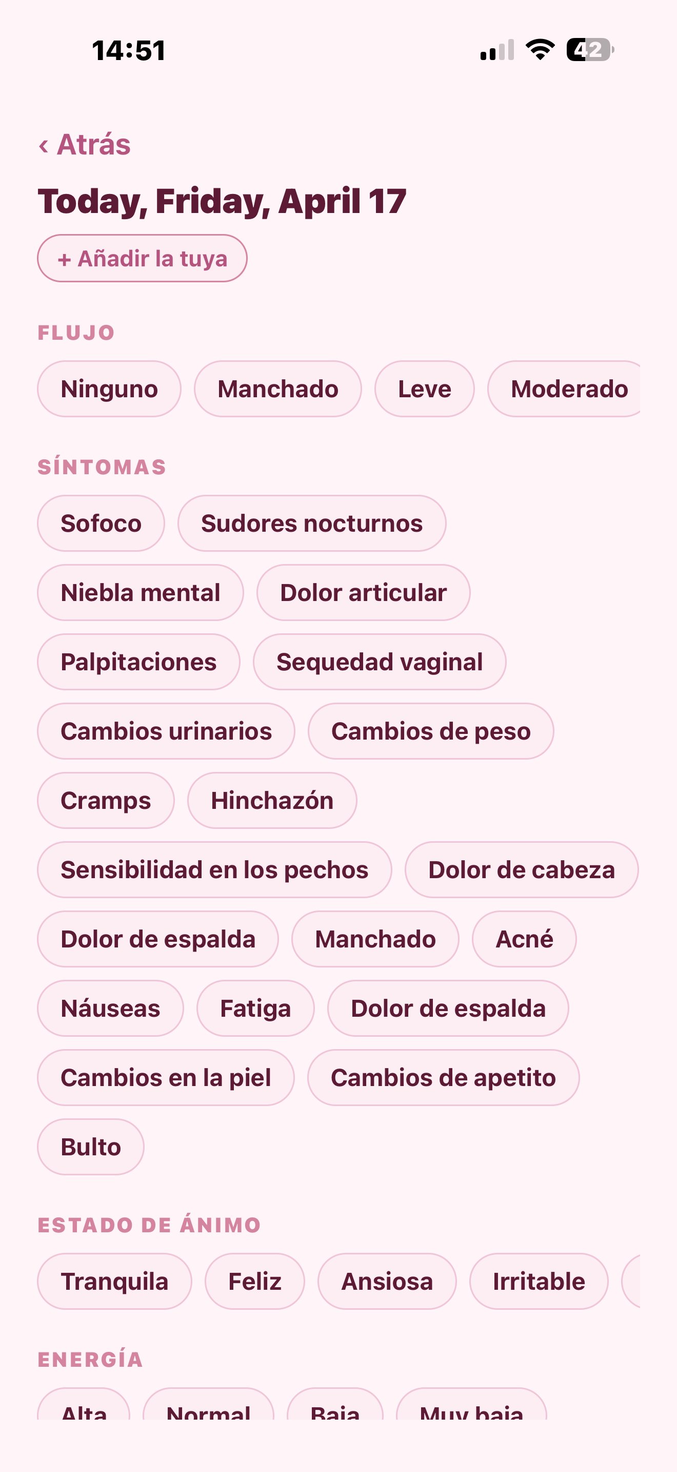 Registro diario de síntomas